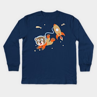 Space monkey or astronaut in a space suit with cartoon style. Kids Long Sleeve T-Shirt